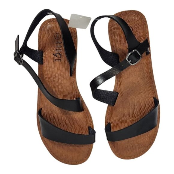 NWT Rouge Helium Strappy‎ Flat Sandal in Black - Size 8 - Picture 1 of 7